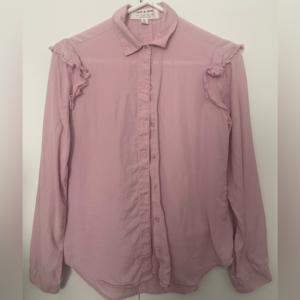 NWOT Anthropologie Cloth & Stone Pink Ruffle Blouse